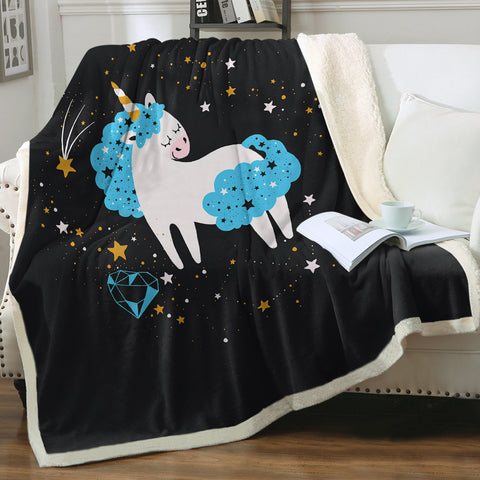 Image of Cute Blue Hair Unicorn Galaxy Theme SWMT6220 Fleece Blanket