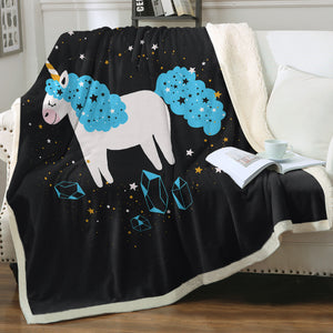 Happy Blue Hair Unicorn Among Stars SWMT6223 Fleece Blanket