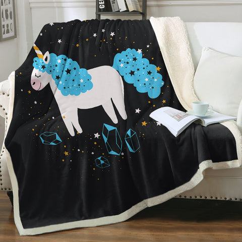 Image of Happy Blue Hair Unicorn Among Stars SWMT6223 Fleece Blanket