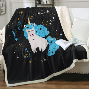 Smiling Blue Hair Unicorn Among Stars SWMT6224 Fleece Blanket