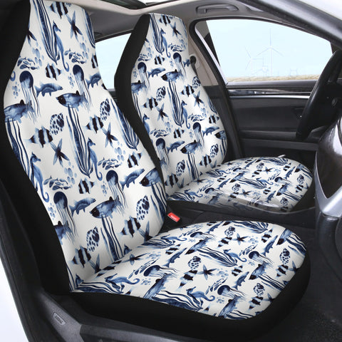 Image of Dark Blue & Black Marine Creatures SWQT3374 Car Seat Covers