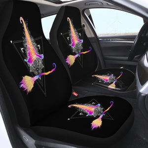 Colorful Gradient Witch Hat & Flying Broom SWQT3384 Car Seat Covers