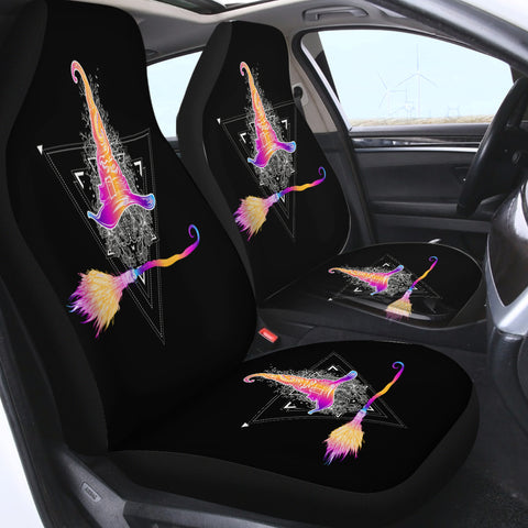 Image of Colorful Gradient Witch Hat & Flying Broom SWQT3384 Car Seat Covers