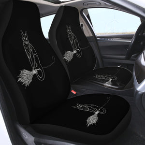 Cat on Flying Broom SWQT3386 Car Seat Covers