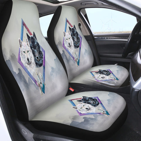 Image of Two B&W Wolfs Dreamcatcher SWQT3479 Car Seat Covers