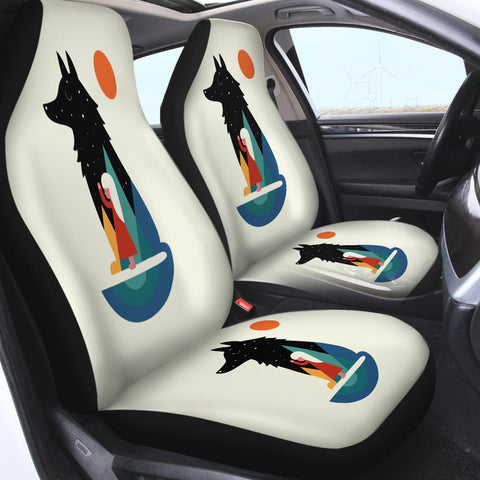 Image of Girl in Wolf Illustration SWQT3482 Car Seat Covers