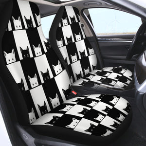 B&W Cats Checkerboard SWQT3488 Car Seat Covers