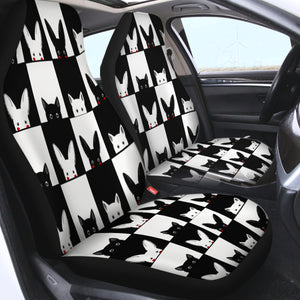 B&W Rabbits and Cats Checkerboard SWQT3489 Car Seat Covers