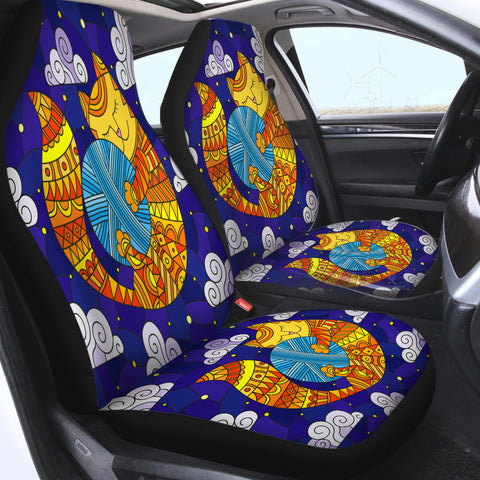 Image of Yellow Aztec Cat Holding Lump Of Wool SWQT3647 Car Seat Covers