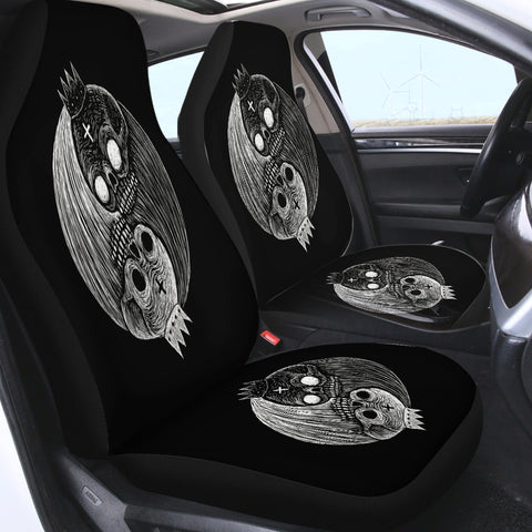 Image of B&W Yin Yang Skull Sketch SWQT3649 Car Seat Covers