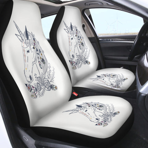 Image of Floral Unicorn Sketch SWQT3652 Car Seat Covers