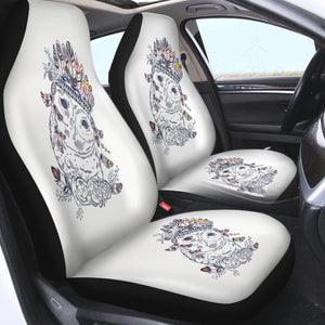 Feather & Floral Owl Sketch SWQT3695 Car Seat Covers