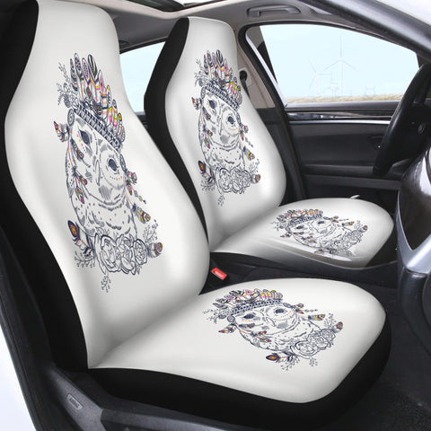 Image of Feather & Floral Owl Sketch SWQT3695 Car Seat Covers
