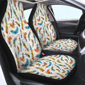 Colorful Feather & Dot Monogram White SWQT3698 Car Seat Covers