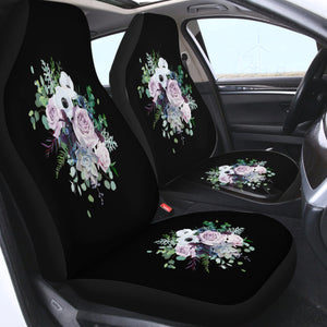 Purple Flowers On Black SWQT3700 Car Seat Covers