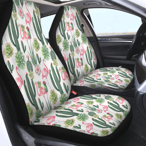Cactus FLower and Flamingos SWQT3745 Car Seat Covers