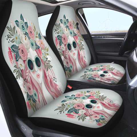 Image of Pretty Floral Girl Illustration SWQT3748 Car Seat Covers