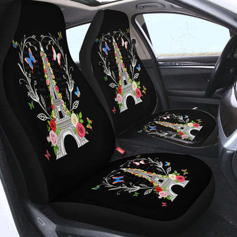 Image of Paris Butterfly and Floral Eiffel SWQT3749 Car Seat Covers