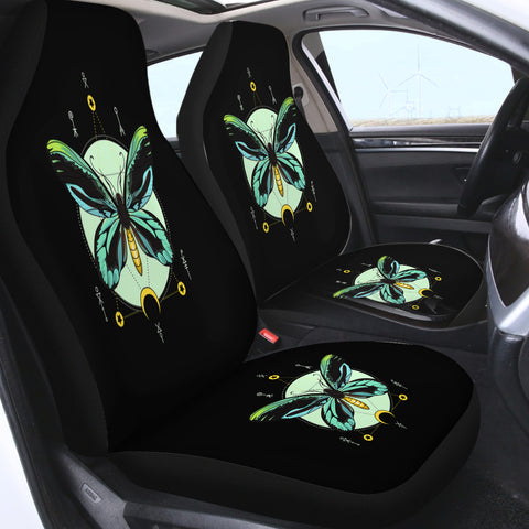 Image of Neon Green and Blue Gradient Butterfly Illustration SWQT3751 Car Seat Covers