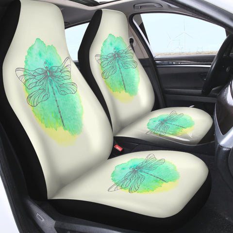 Image of Light Green Spray and Butterfly Line Sketch SWQT3753 Car Seat Covers