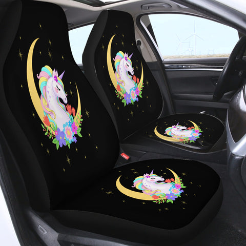 Image of Cute Half Moon Cartoon Unicorn SWQT3762 Car Seat Covers
