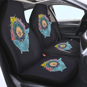 Vintage Floral Pattern on Whale & Compass SWQT3763 Car Seat Covers