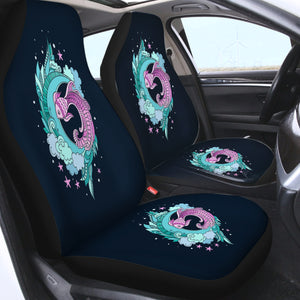 Purple Fish and Water Japanese Art SWQT3810 Car Seat Covers