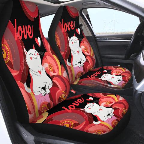 Image of Love White Cat Red Theme Japan Art SWQT3881 Car Seat Covers