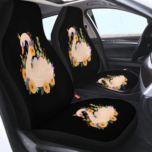 Floral Mute Swan Illustration Art SWQT3882 Car Seat Covers