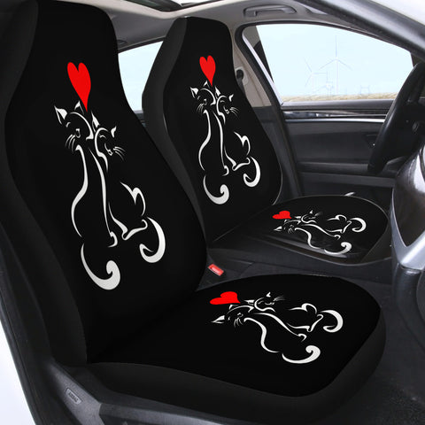 Image of Heart In Love Cat Line Art Black Theme SWQT3886 Car Seat Covers