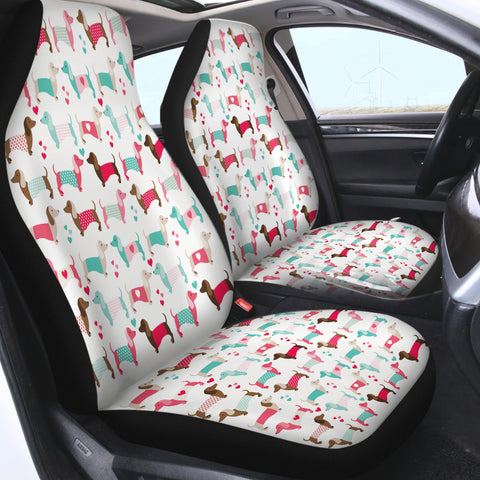 Image of Cute In Love Dachshund Cartoon SWQT3926 Car Seat Covers