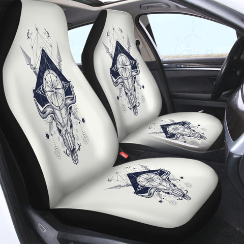 Image of Vintage Buffalo Skull & Compass Sketch SWQT3928 Car Seat Covers