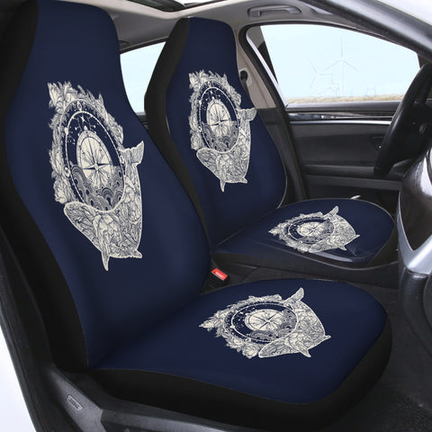 Image of Vintage Floral Whale & Compass Navy Theme SWQT3930 Car Seat Covers