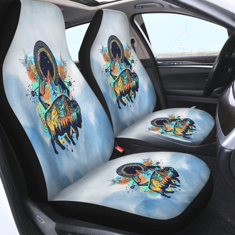 Image of Vintage Buffalo & Compass - Watercolor Pastel Animal Theme SWQT3932 Car Seat Covers
