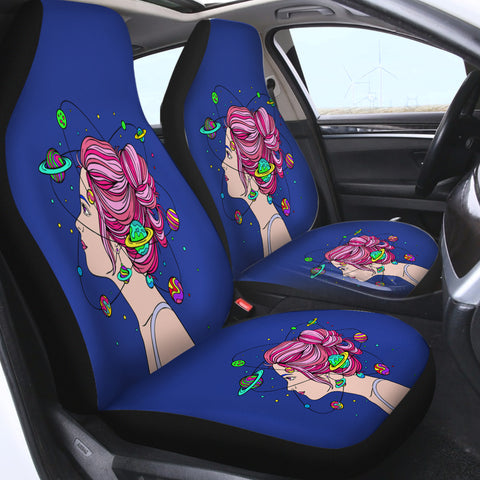 Image of Space Mind Girl Pink Hair Illustration SWQT3939 Car Seat Covers