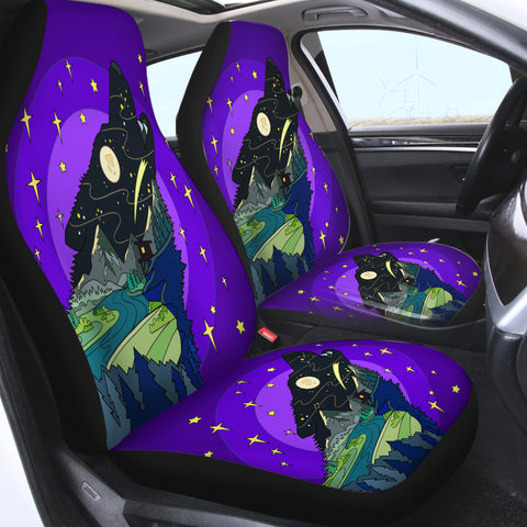 Image of Cartoon Night Landscape Wolf Shape SWQT3945 Car Seat Covers