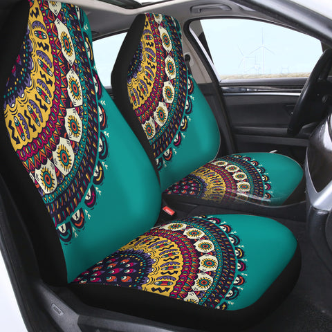 Image of Colorful Geometric Cartoon Mandala Turquoise Theme SWQT4098 Car Seat Covers