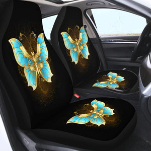 Golden Satin Blue Butterfly SWQT4113 Car Seat Covers