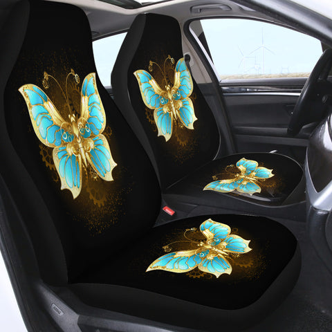 Image of Golden Satin Blue Butterfly SWQT4113 Car Seat Covers