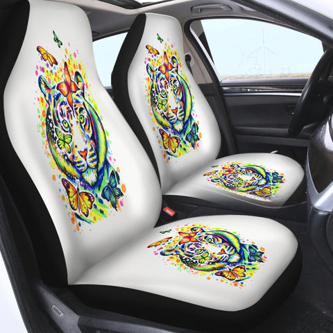 Image of Colorful Watercolor Tiger Sketch & Butterfly SWQT4222 Car Seat Covers