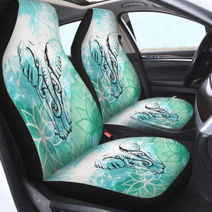 Elephant Sketch Lotus Mint Theme SWQT4227 Car Seat Covers