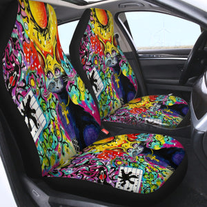 Colorful Curves Art Cat SWQT4232 Car Seat Covers