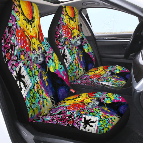 Image of Colorful Curves Art Cat SWQT4232 Car Seat Covers