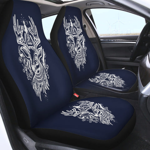 Image of Floral Vintage Deer White Sketch SWQT4233 Car Seat Covers