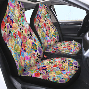 Multi Mandala & Flowers Checkerboard SWQT4296 Car Seat Covers