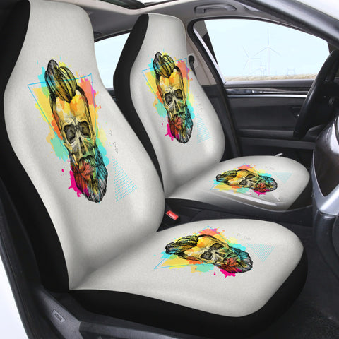 Image of Pastel Watercolor Splash Barber Skull SWQT4306 Car Seat Covers