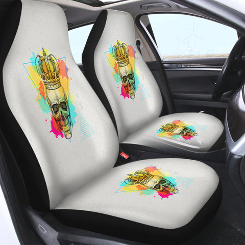 Image of Watercolor Splash King Crown Skull SWQT4319 Car Seat Covers