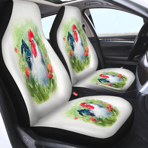 White Chicken Watercolor Painting SWQT4331 Car Seat Covers