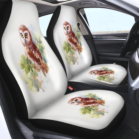 Image of Owl On Tree Watercolor Painting SWQT4397 Car Seat Covers