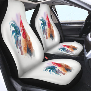 Rooster White Theme Watercolor Painting SWQT4399 Car Seat Covers